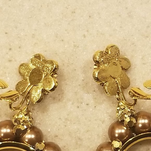 VINTAGE STATEMENT JOSE & MARIA BARRERA PEARL CRYSTAL DROP CHANDELIER EARRINGS - Picture 10 of 11